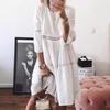 2026 New Summer Fashion Women Casual Lace Hollow Out Cotton Dress Large Size White O Neck Beach Clothes Ladies Female