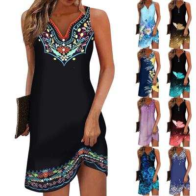Women's V Neck Summer Sundresses Casual Knee Length Sleeveless Tank Dress Summer