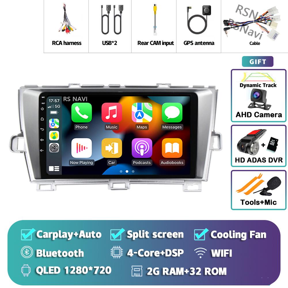 Android 14 Carplay Auto For Toyota Prius 2009 - 2015 Car Radio 4G+WIFI Player Multimedia Stereo 360 Camera Navigation Video GPS
