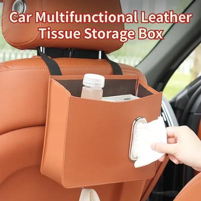 Caixa de armazenamento de lenços de couro multifuncional para carro, sob o assento, assento traseiro, saco de papel, copo de água, suprimentos criativos para carro