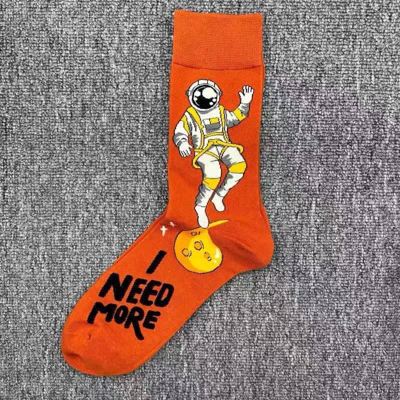 Happy Socks Men's Colorful Cartoon Astronaut Planet Floral Mid-Calf Socks, Large Size - Trendy Swedish Brand.