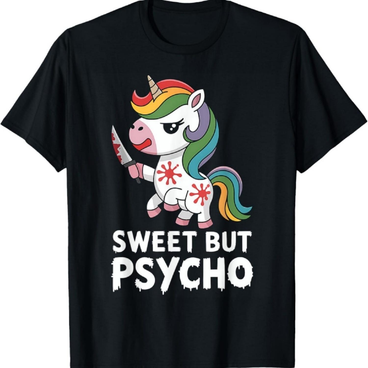 

Unicorn Halloween Costume Sweet but Psycho Rainbow Mane T-Shirt XXXXXL чорний