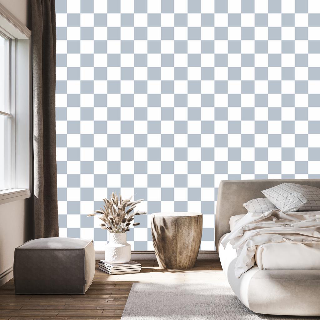 Checkerboard Wallpaper Light Gray and White for Living Room and Bedroom 50x1000