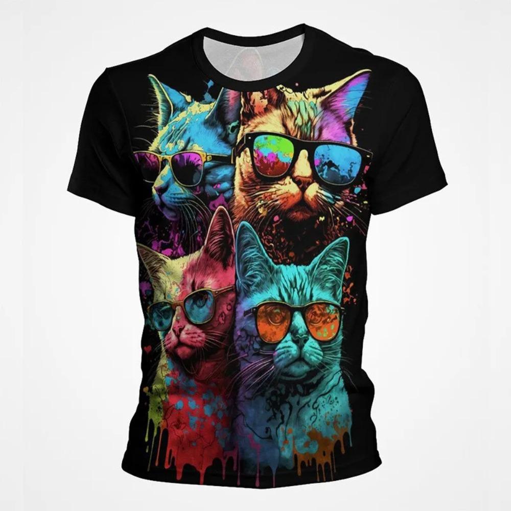 Interesting Animal Graffiti Art Graphic 3D Printing Men's Round Neck Short Sleeved T-shirt