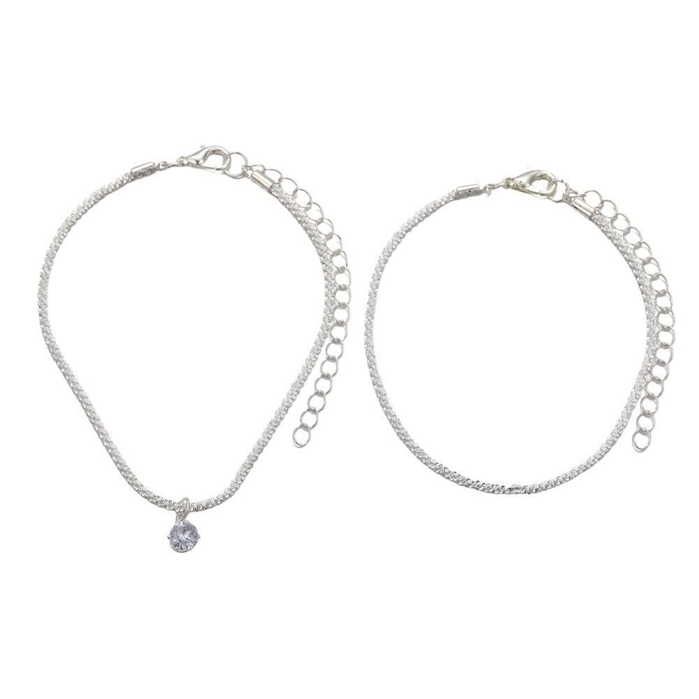 Thin Double Layered Ankle Chain Simple Friendship Bracelet Adjustable Crystal Anklet Beach