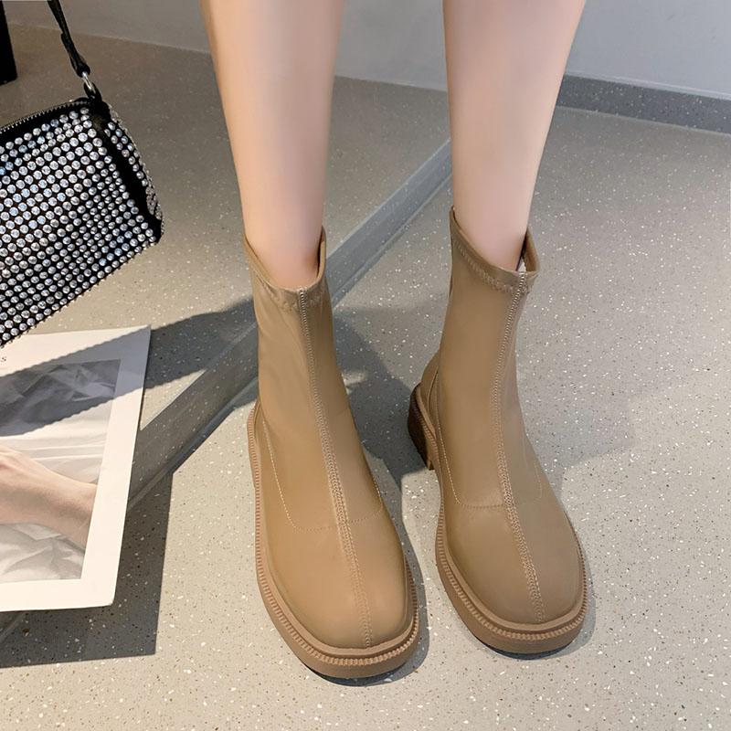 Fashion 2024 Autumn Women Ankle Boots Platform Shoes Waterproof Pu Leather Booties Woman Flat Round Toe White Short Boots Botas De Mujer