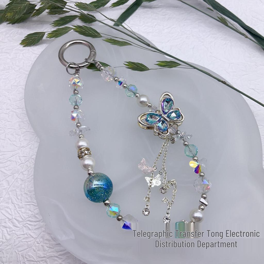 Luxury Crystal Butterfly Charm Wrist Lanyard & Keychain for Women