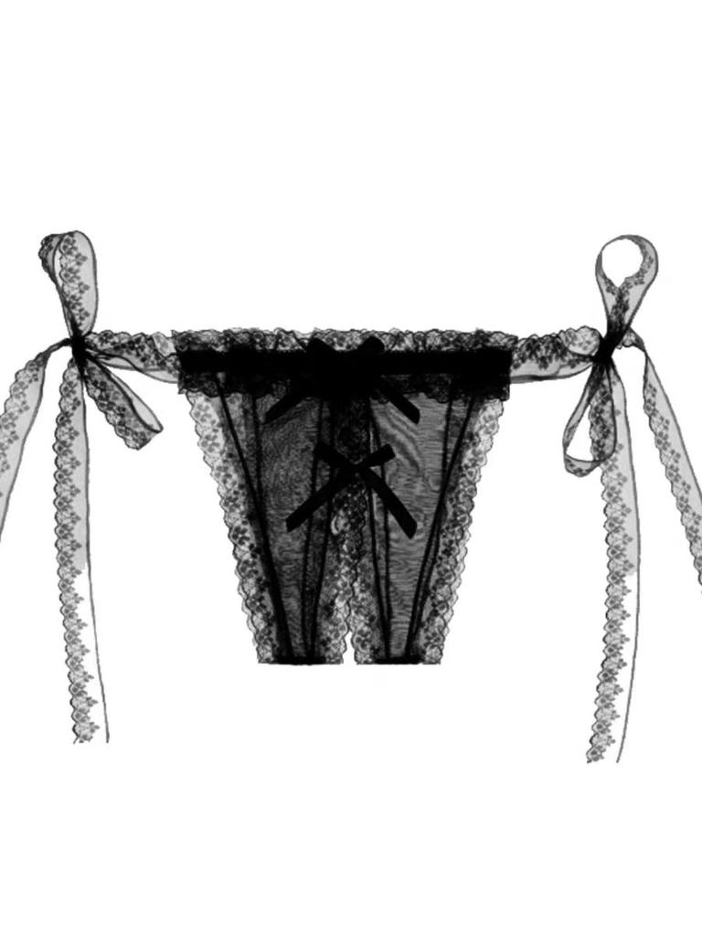 Sexy Women Thong Pants Temptation To Open Gear Hollow Out Briefs Perspective Lace Bow Underwear Low Waist Shorts Erotic Lingerie