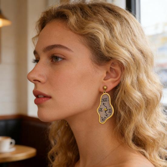 1 Paar Damenohrringe Leichte Schmelzende Uhr Design Hängeohrringe Künstlerisches Römisches Zifferblatt Muster Lange Ohrringe Schmuck Geschenk