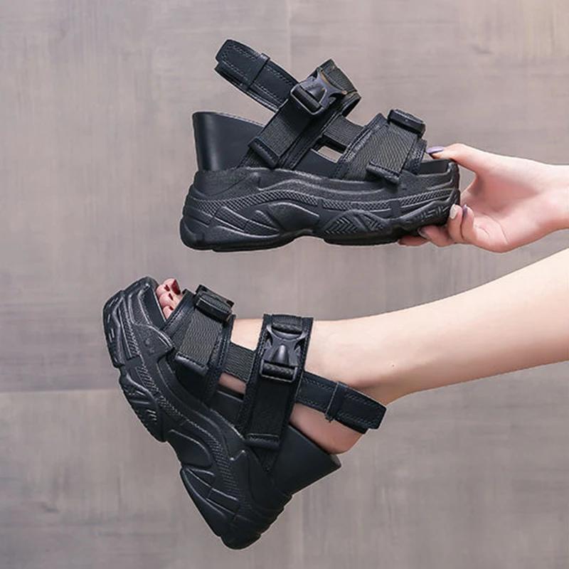 Fashion Summer New High-Heeled Sandals Thick-Soled Plus High Solid Color Open-Toed Sandals Wedge Platform Shoes Women's Shoes Size 34-39