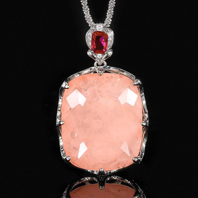 Schmuckset Halskette Ring Morgan Rosa Kostbar Fett Rechteckig Modisch Leichter Luxus Bankett Damen Accessoires