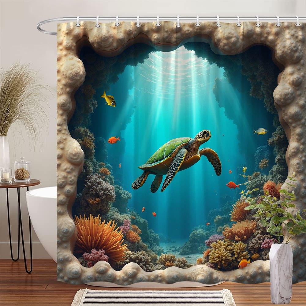 Sea Turtle Coral Reef Shower Curtain Ocean Art Bathroom Decor Underwater Scene Tropical Fish Bath Curtains Modern Home Interior W90xH180cm