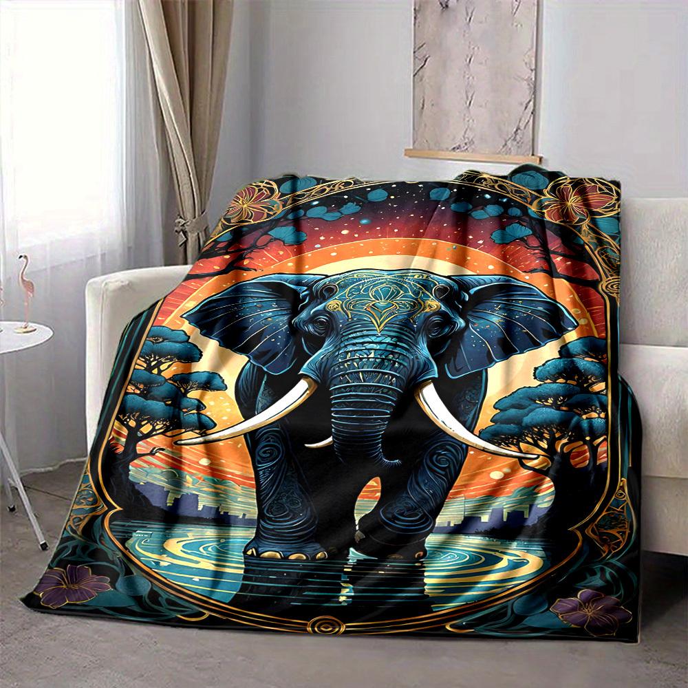 1pc Elephant Art Print Blanket Lightweight Blanket Throw Blanket For Sofa, Bed, Travel, Camping, Livingroom, Office, Couch, Chair Yy251010028