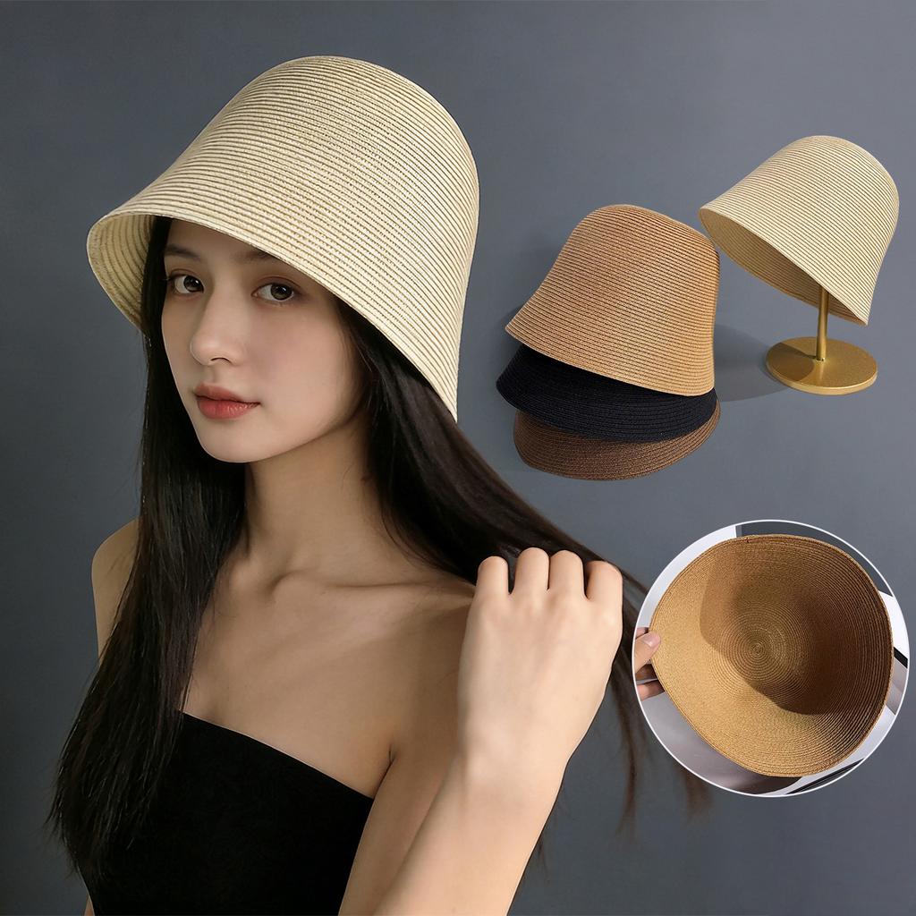 Solid Color Straw Hat Lightweight Foldable Fisherman Cap Women Summer Sun Hats Outdoor UV Protection Bucket Cap Beach Visors