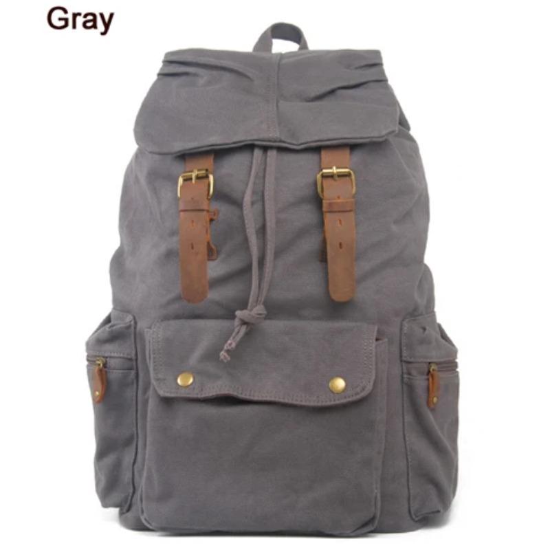 

Fashion Vintage Leather Military Canvas Backpack Men School Bag Drawstring Backpack Women Bagpack Male Rucksack Teenager Mochila сірий