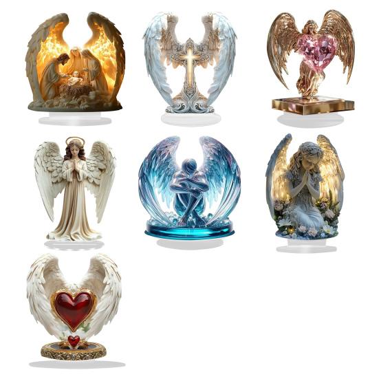 2D Acrylic Jesus Nativity Ornament Angel Wing Table Sign with Base Home Office Desktop Bookshelf Religious Christmas Decoration