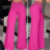 Women Wide Leg Pants High Waist Hollow Cross Waistband Slightly Flared Trousers Solid Color Casual Long Pants Streetwear