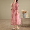 2026 Cotton Linen V-neck Lace-up Plus Size Elegant Summer Dress