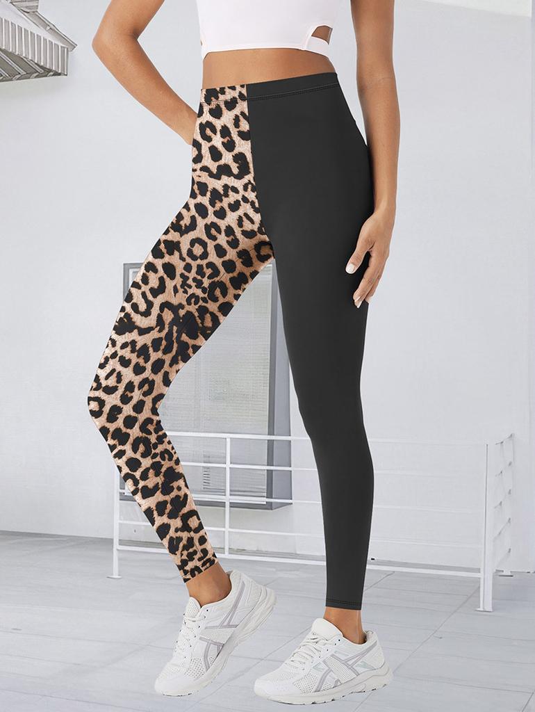 Pocket Style High-Waisted Yoga Pants Women's Leopard Print Fitness High-Stretch Butt-Lifting Sports Leggings