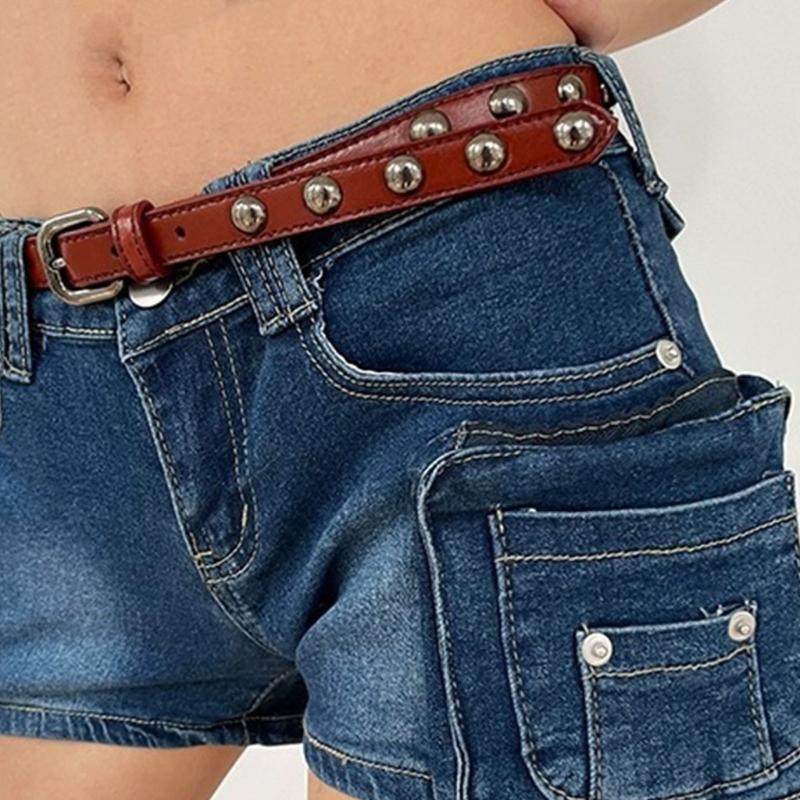 PU Leather Waist Belt with Pin Buckle Harajuku Rivet Waist Belt Woman Girls Jeans Dresses Skirt Coat Thin Waistband