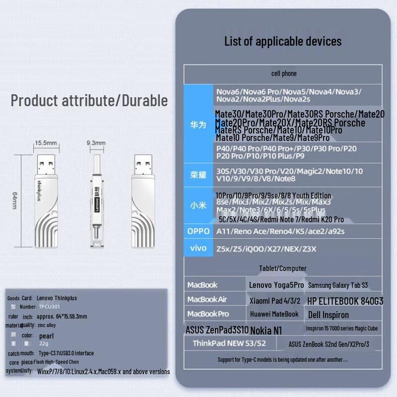 Lenovo Thinkplus Dual-Interface USB 3.0 & Type-C Flash Drive