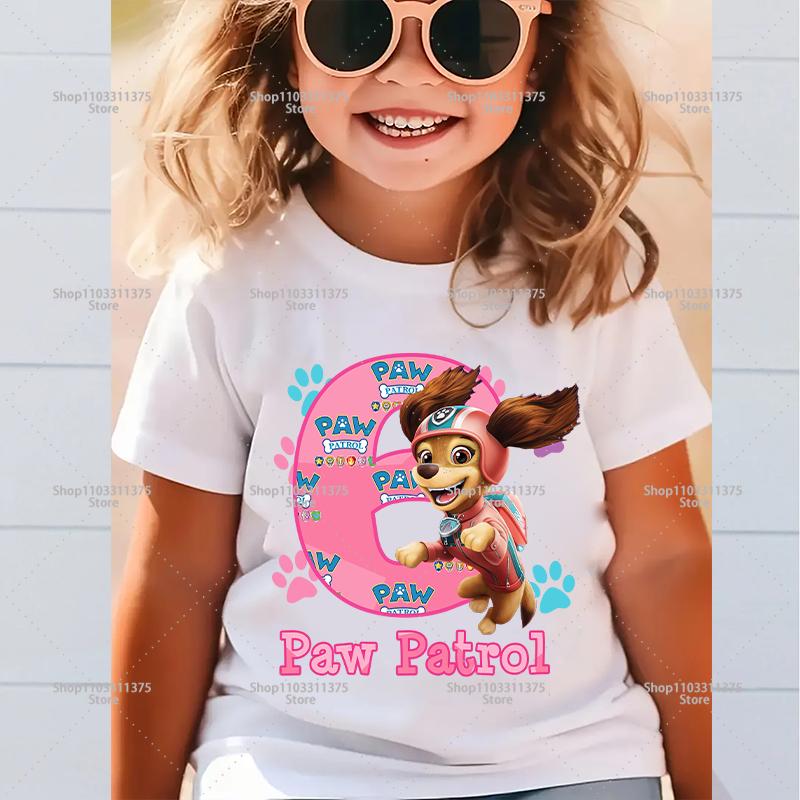 Süßes PAW Patrol Zahlen-T-Shirt Cartoon Mädchen Kleidung Kurzarm Sommer Kleinkind Baumwolle Geburtstag Kinder Outfit Outdoor Kleidung Geschenke