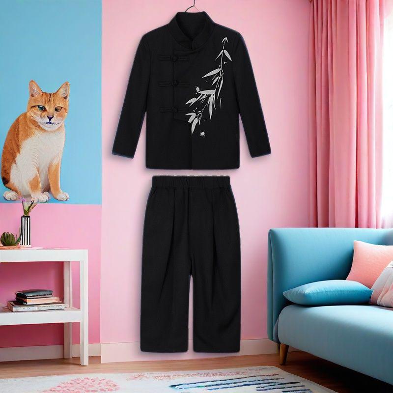 Boys' Autumn Chinese Style Tuxedo: Retro Pan Buckle Hanfu - Medium & Large Sizes
