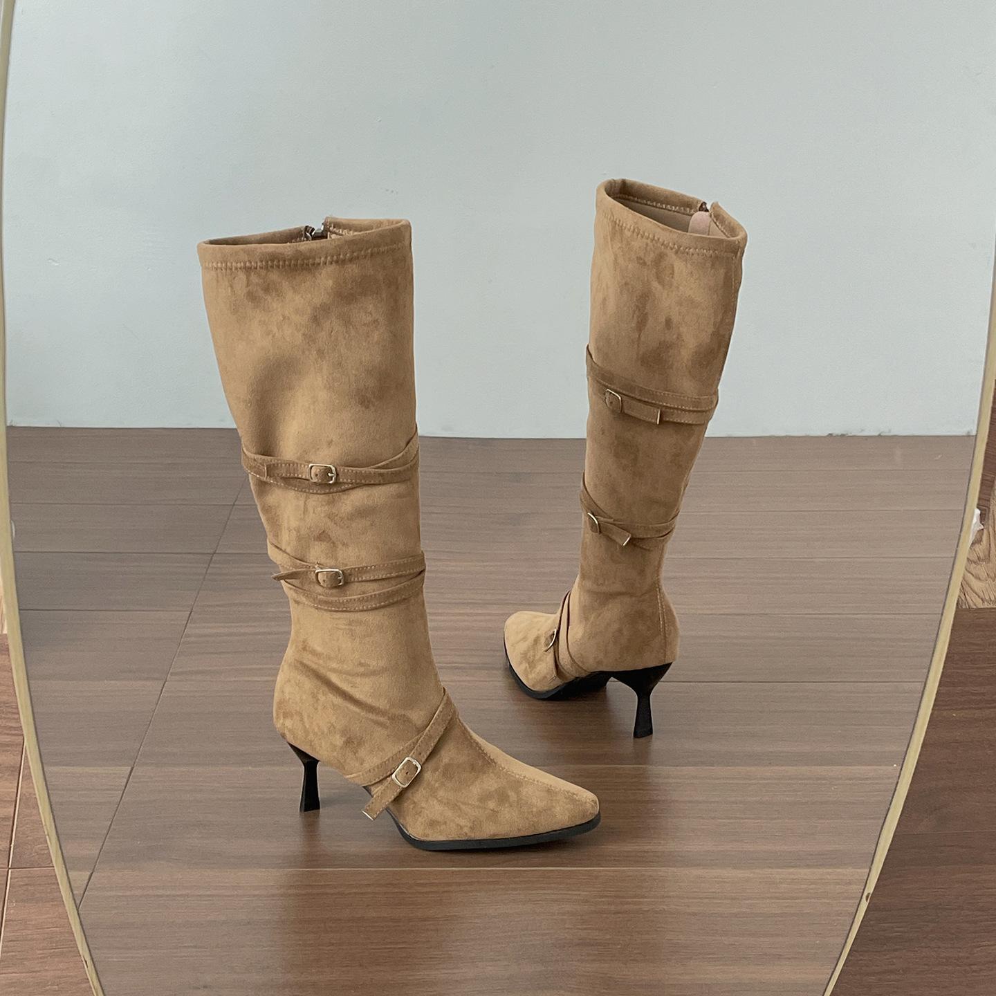 

Queen Fan retro fine high-heeled boots children s boots 2025 new autumn with skirt thin knight boots 40 хаки