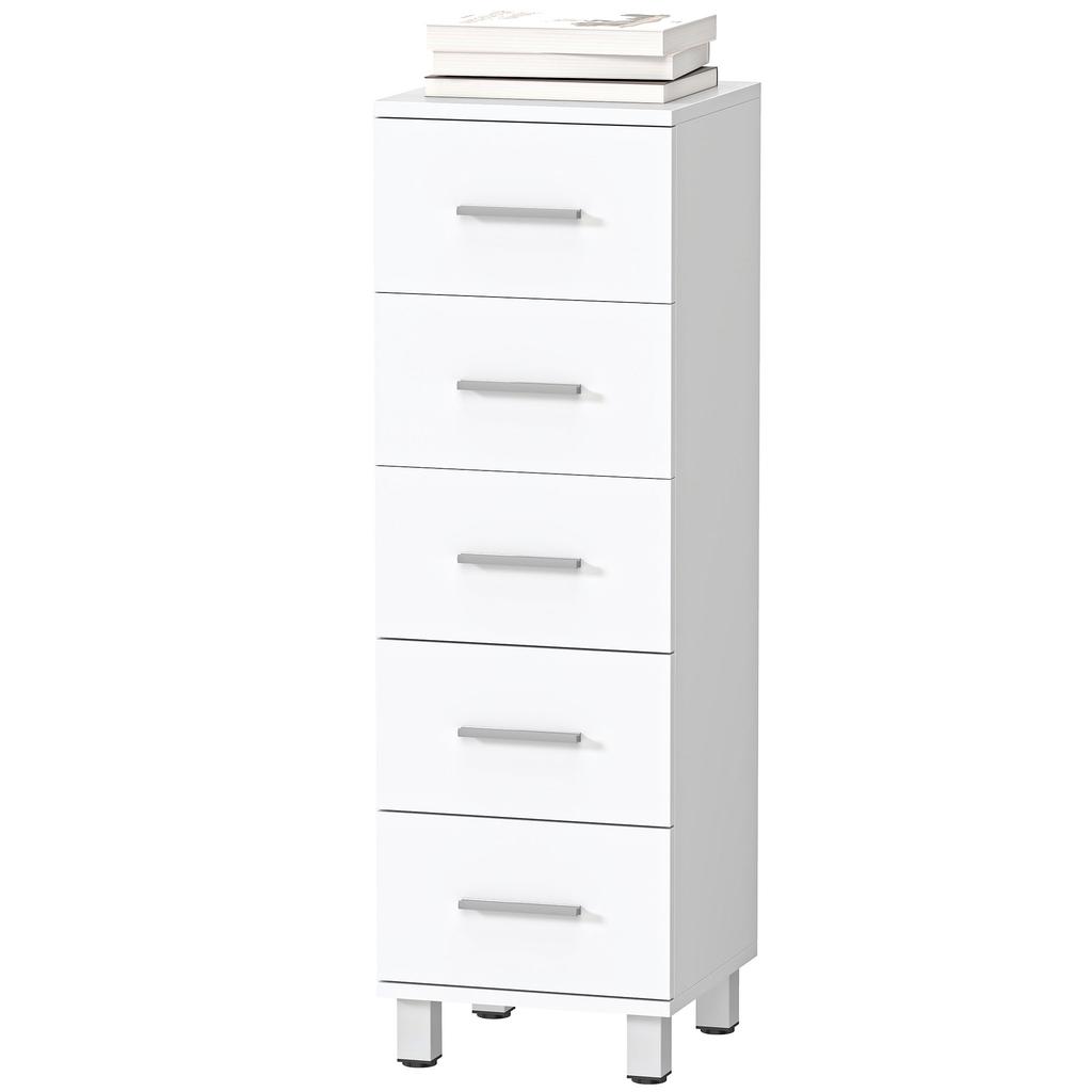 Badkamerkast Smalle Badkamerkast met 5 Lades voor Badkamer, 30 x 30 x 95 cm, Wit