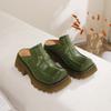 Johnature Retro Genuine Leather Square Toe Thick Soled Outdoor Slippers Thick Heel Women's Slip-on Shoes