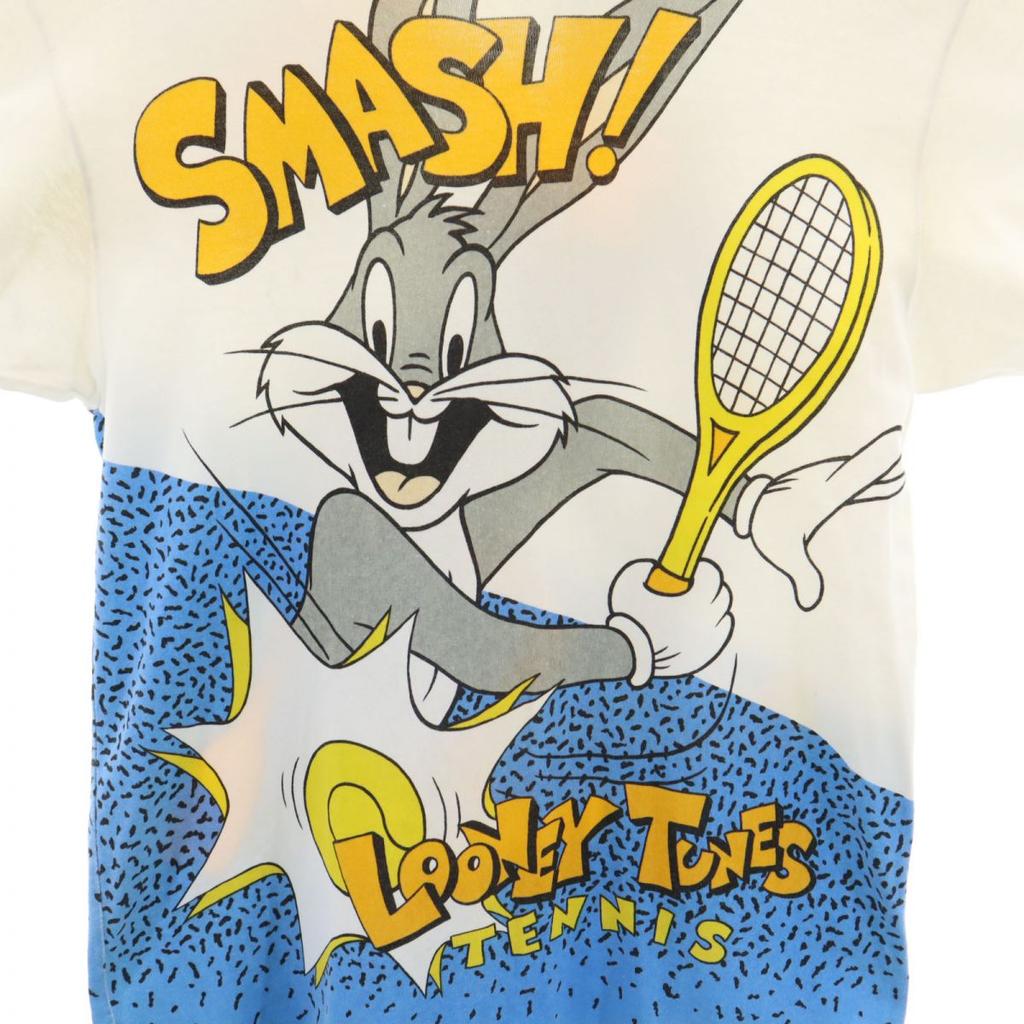 LOONEY TUNES 90s Old Bugs Bunny print Short sleeve T-shirt white tennis Men's Used