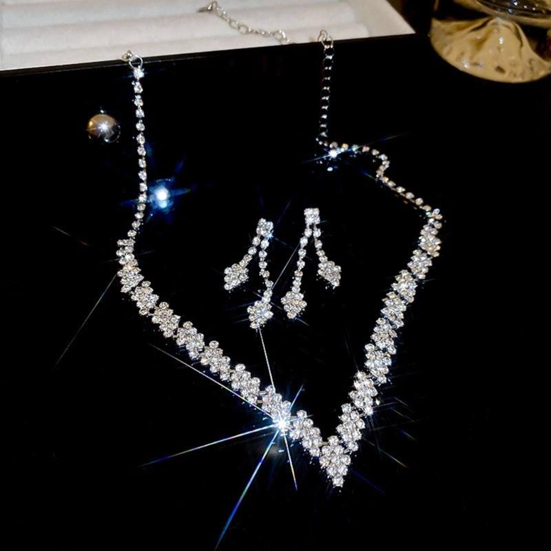 Sparkling Zirconia Jewelry Set Fashionable Zircon Stone Necklace and Earrings Stylish Fade Resistant Women Accessory