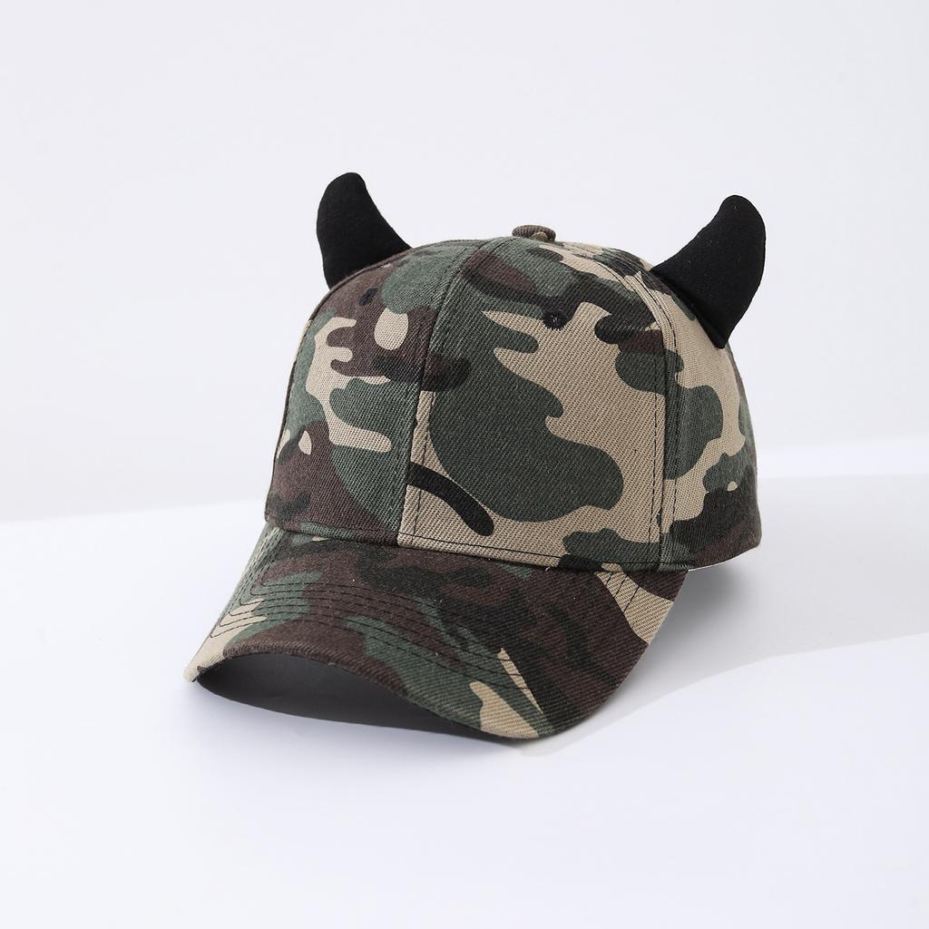 Fashion Multicolor Camouflage Baseball Hat, Solid Hard Top, Fun Bull Horn Ears, Ideal for Outdoor Sun Protection