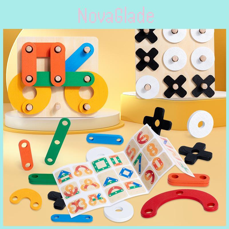 Wooden Tic Tac Toe Puzzle For Kids With Diy Geometric Blocks Educational Toy