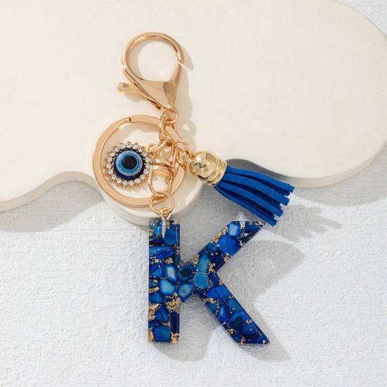 Blue Series Keychain Pendant Initial Letter Key Chain with Eyes Tassel Design
