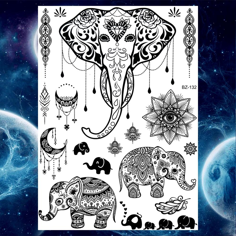 YURAN Women Girl Big Arm Owl Fake Tattoo Temporary Henna India Tatoo Stickers Custom Mandala Flower Black Turtle Tattoos Lace