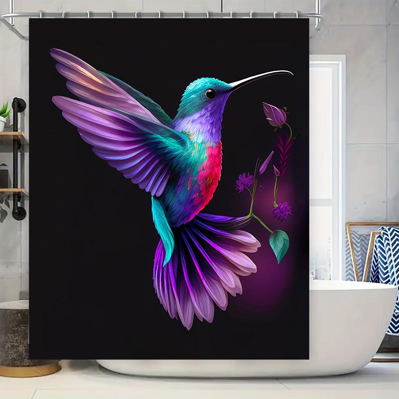 Stylish Hummingbird Shower Curtain Bathroom Decor with Floral Design Vibrant Colors Size 72 x 72 Inches Waterproof Fabric for Ba