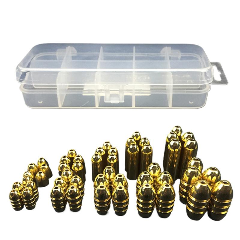 50Pcs/Set Copper Bullet Weights Fishing Sinkers In Plastic Fishing Accessories Tackle Box 1.8g/3.5g/5g/7g/10g Sinker Accessories