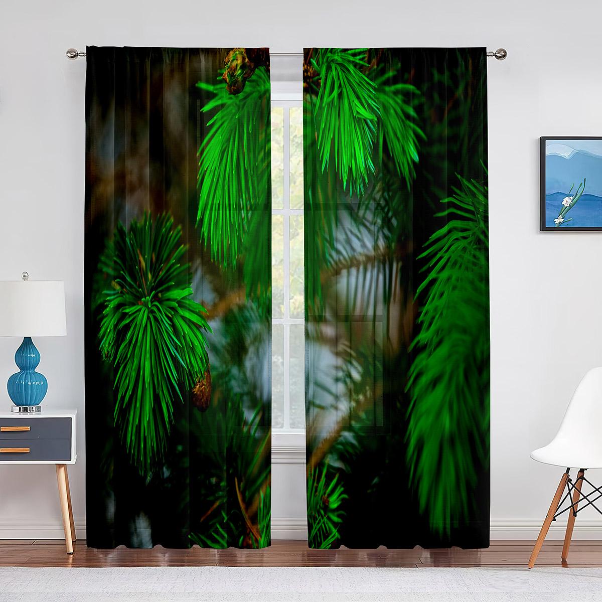 

Сосновая шишка, ветки сосны, прозрачная вуаль, занавеска для гостиной, спальни, кухня, тюлевые оконные шторы, шифоновые шторы 1 PCS W100XH250cm&Grommet Top