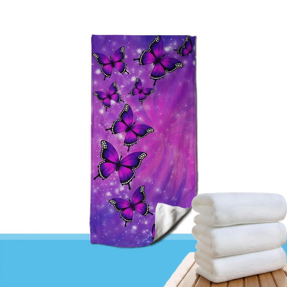 Vibrant Purple Butterfly Beach Towel, Aesthetic Insect Art Quick-Dry Sand-Free Microfiber Bath Towel for Swim, Camping and Home