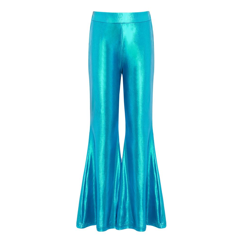 Girls Stage Performance Metallic Flared Pants Sparkling Sequin Tassels Back Invisible Zipper Bell Bottom Trousers