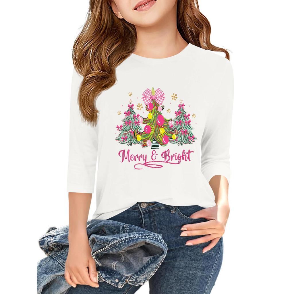 Children's 3/4 Sleeve Independence Day Printed Round Neck Casual T-shirt