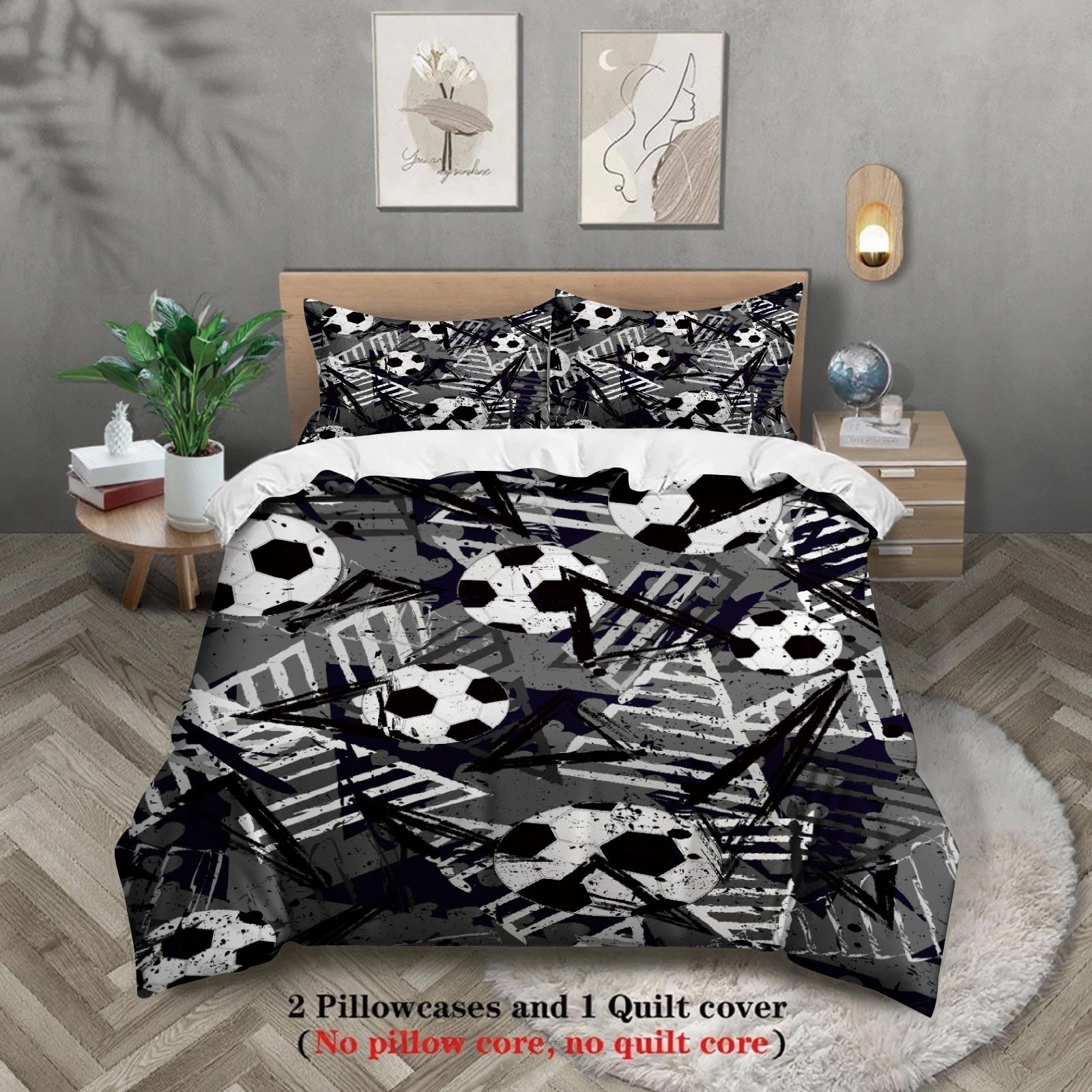 

3 шт. Комплект постельного белья Мультяшный Футбол 3D Принт Матовый Удобный Пододеяльник Королевский Размер Квин Полуторный Односпальный Размер Подарок на День Рождения Декор Комнаты EU Single 135x200cm