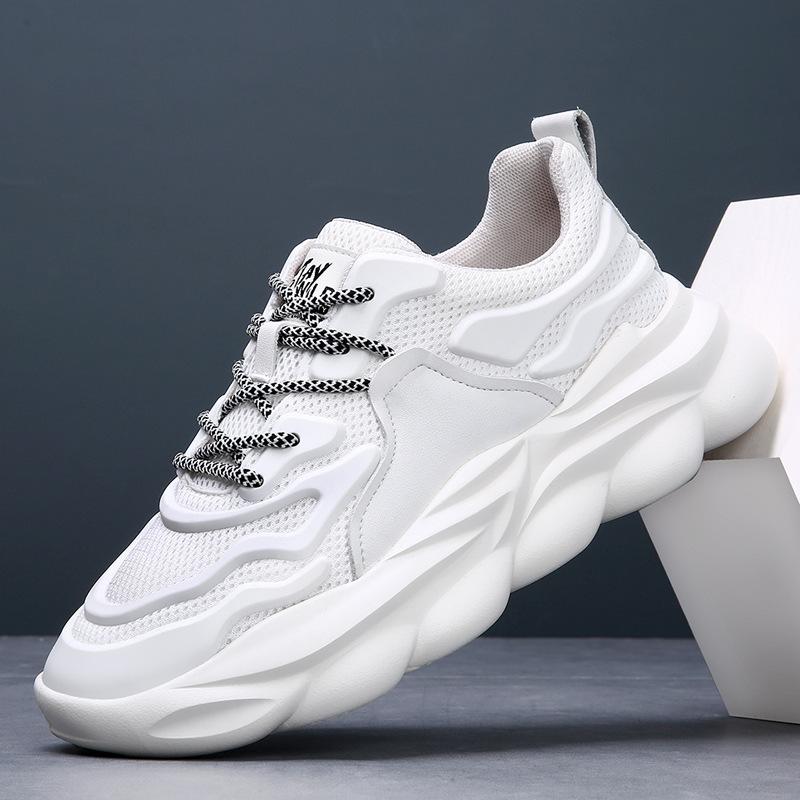 Herrenschuhe 2025 neue Frühling- und Sommer-Plateau-Dad-Schuhe vielseitige atmungsaktive Mesh-Sport- und Freizeitschuhe Herren kleine weiße Trendschuhe