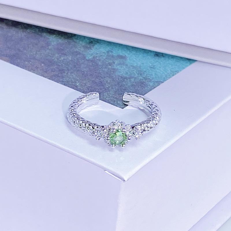 Light Luxury Color Treasure Cool Feeling Green Super Fairy Super Flash Full Diamond Inlaid Zir*****Pening Ring Small Cool Senior Ring Woman