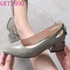 Fashion GKTINOO Women Pumps Concise Serpentine Genuine Leather Pointed Toe Shoes Thick Heel Spring Autumn Fashion Office Lady Shoes