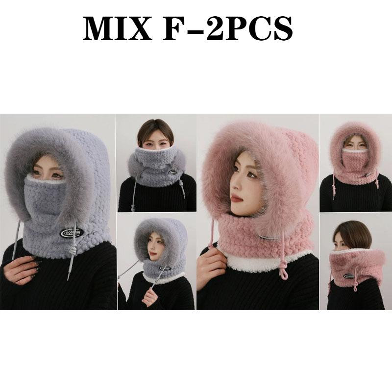 Women's Winter Hat with Neck Warmer and FaceMask Fleece Ear ProtectionWindproof Warm Cycling ElectricBike Hat Thickened Pullover