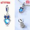 Silver 925 Colored Zircon Heart-shaped Pendant Beads Charm Fit Bracelet Jewelry Making Fine Gift for Women