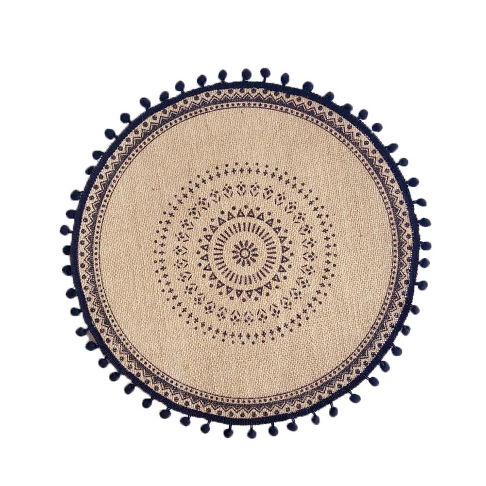 Round Placemat Cotton Place Mats Heat Resistant Anti-Slip Rustic Cloth Table Mats with Tassels for Dining Table Decorations