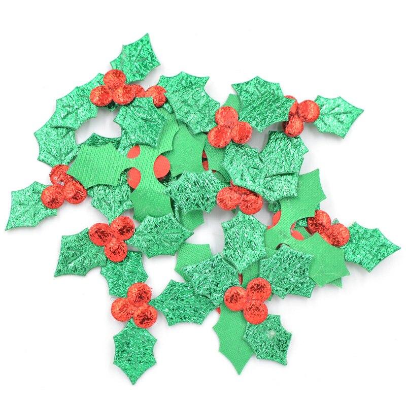60Pcs Green Holly Leaf Cloth Applique Christmas Scrapbooking Patches DIY Crafts Decorative Stick-on Accessories